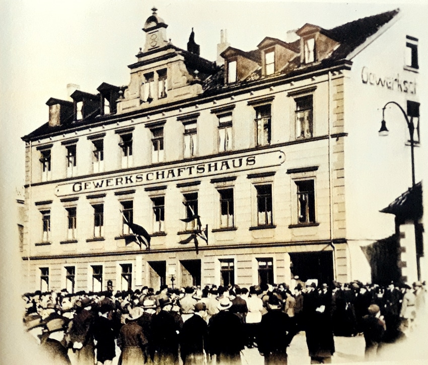 Gewerkschaftshaus am Kollegienwall in Osnabrück 1920er Jahre - Quelle: Geschichtsgruppe Arbeit und Leben Osnabrück