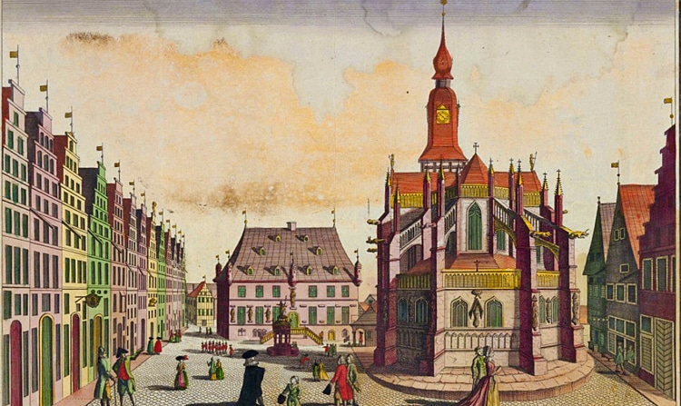 Osnabrücker Markt in der zweiten Hälfte des 18. Jahrhunderts. Bild: Niedersächsisches Landesarchiv, Standort Osnabrück