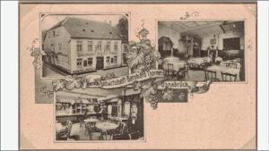 Einfarbige Mehrbildansichtskarte aus dem Jahre 1916 vom "Alten Gasthaus Thörner", Verlag Fr. Obermeyer, Osnabrück, Johannisstraße 16. Versandt worden war die Karte seinerzeit nach Bielefeld.