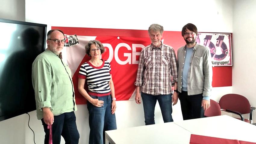 Die Interview-Runde von links nach rechts: Olaf Cramm, Nicole Verlage, Heiko Schulze und Sören Hage. Foto: DGB Osnabrück