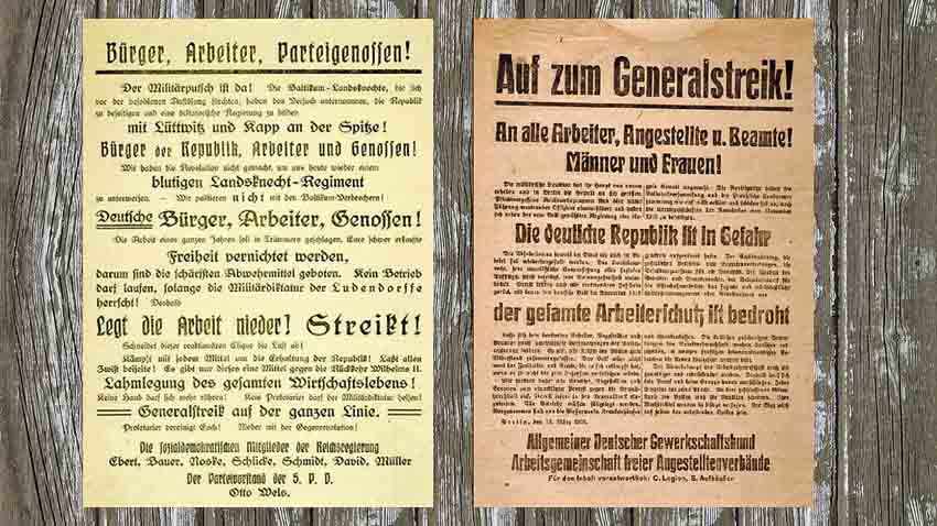 Sozialdemokratie und freie Gewerkschaften rufen reichsweit zum Generalstreik auf.