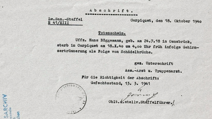 Totenschein für Hans Böggemann Foto Peter Krehenbrink