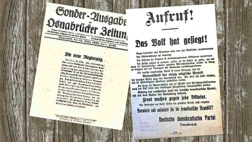 Osnabrücker Impressionen: Sonderausgabe der Osnabrücker Zeitung und Aufruf der linksliberalen Demokraten.