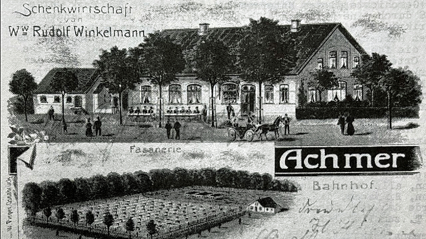 Postkarte mit Frömblings Fasanerie in Achmer