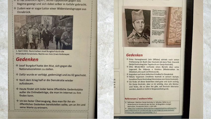 Ausschnitt aus den Tafeln für Josef Burgdorf und Zenja Kozinski